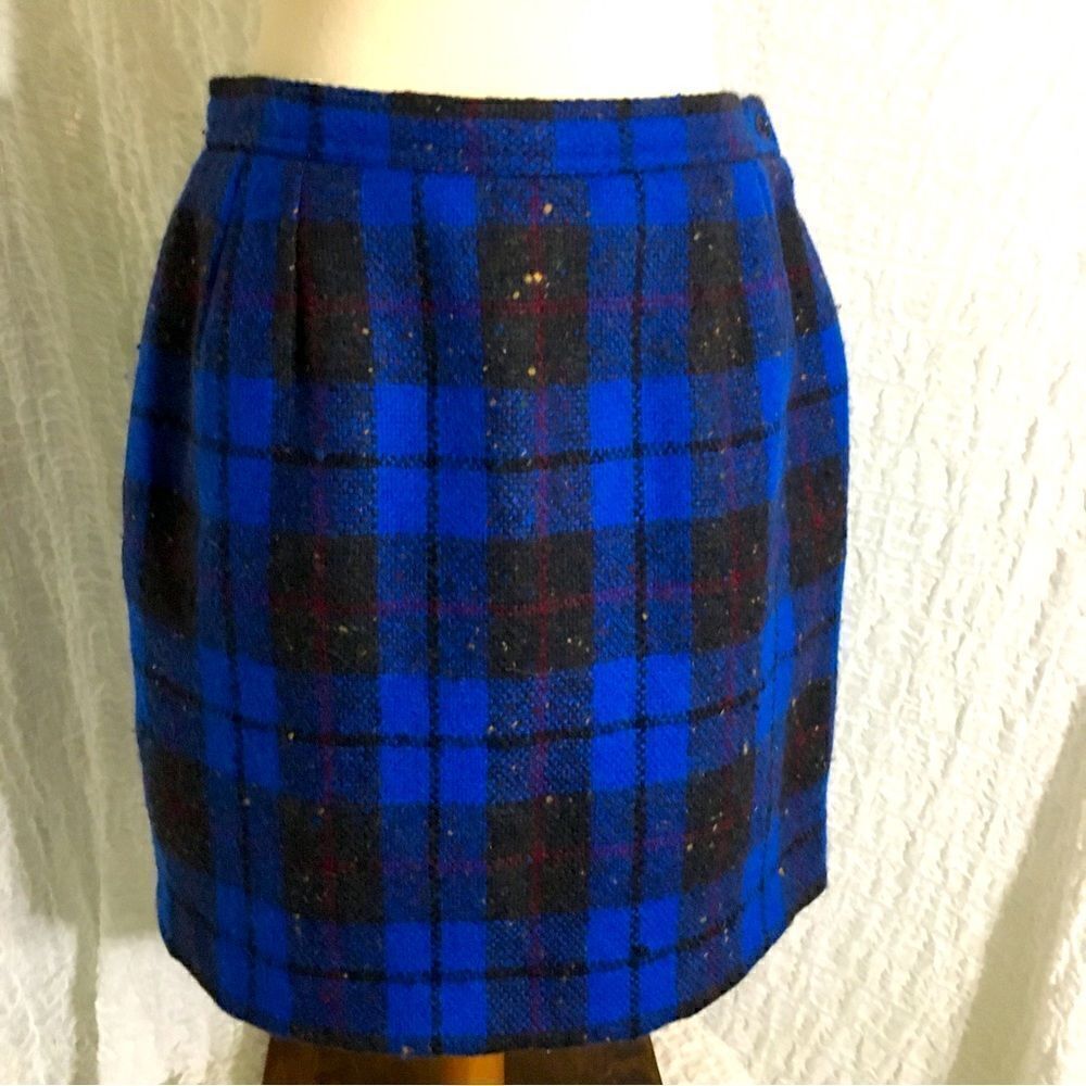 Valentino 100% Wool Blue Plaid Skirt Size 8